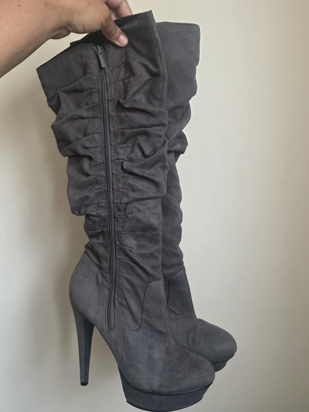 Michael Antonio Gray Ruched Knee-High Platform Boots